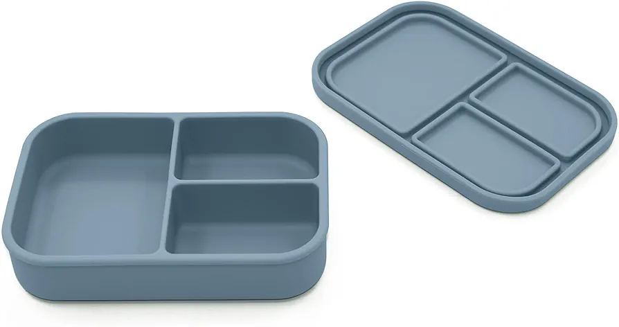 nouka Bento Lunch Box - Snack & Daycare Size | 3-Sealed Leak Proof Compartments | Made of Food Grade Silicone | Wave