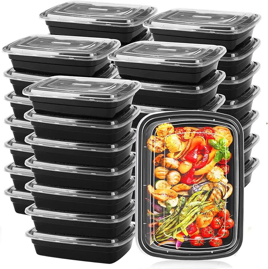 Meal Prep Containers With Lids 50 Set, Food Storage Containers Reusable To-go Container Plastic Lunch Box Disposable Bento Box - Microwave Safe, Freezer & Dishwasher Safe (33 oz)