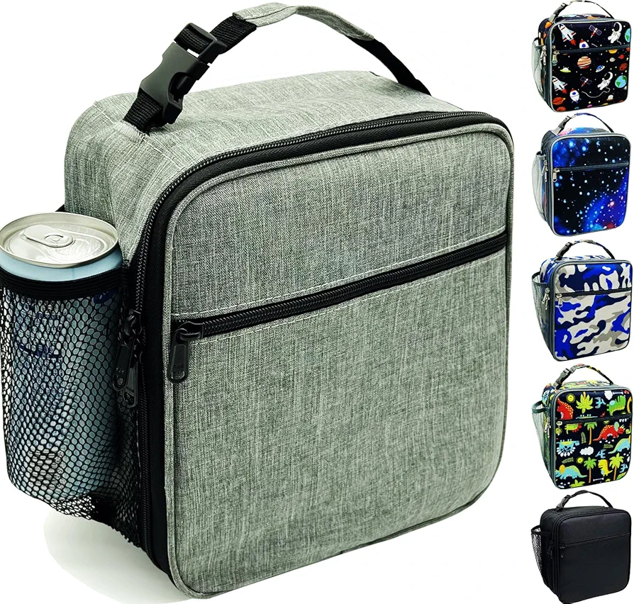 Kulle Kids Lunch Box,Insulated Lunch Box for Boys and Girls,Freezable Lunchbox, Lunch Bag kids Reusable Lunch Boxes for School,Work,Outdoor(Grey)