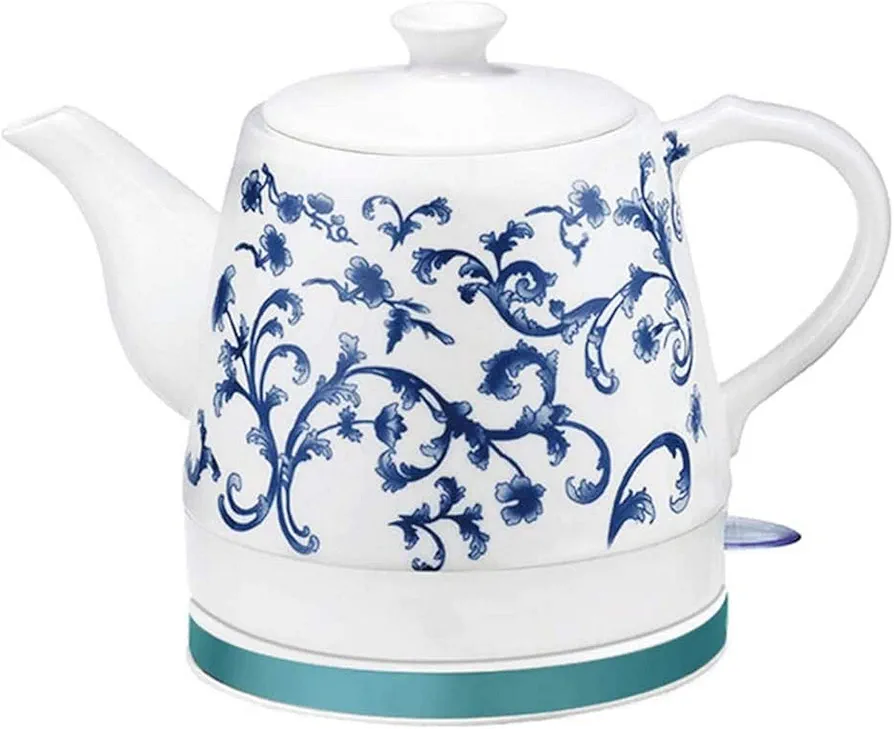 Ceramic Cordless Kettle Teapot - Retro 1.2L Jug, 1200W Fast Boil for Tea, Coffee, Soup - Removable Base, Boil Dry Protection - Electric Water Kettle