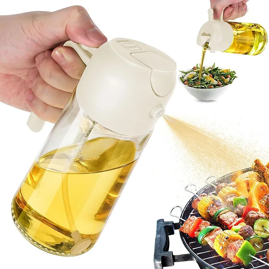 Oil Dispenser for Kitchen Spray, Oil Dispenser Bottle Spray and Pour, Oil Sprayer for Cooking, 2 in 1 Oil Dispenser and Oil Sprayer, Oil Mister Spray Bottle for Cooking (White)