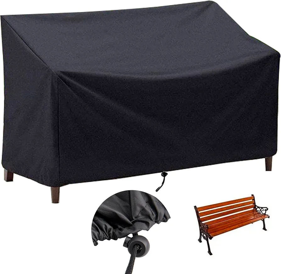 Outdoor Bench Cover Waterproof for 2-Seater Outside Garden Park Patio Loveseat Furniture Bench Covers 53L x 26W x 35H inch (Black)