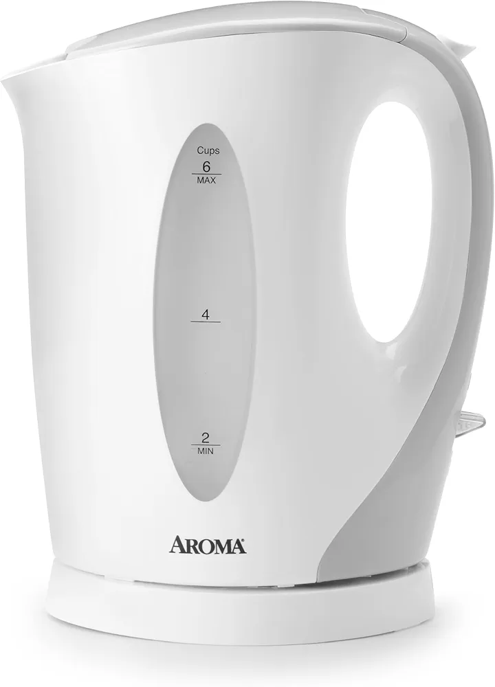 Aroma Housewares with Easy-Pour Handle and Drip-Free Spout in White and Grey Water Kettle, 1.5-Liter