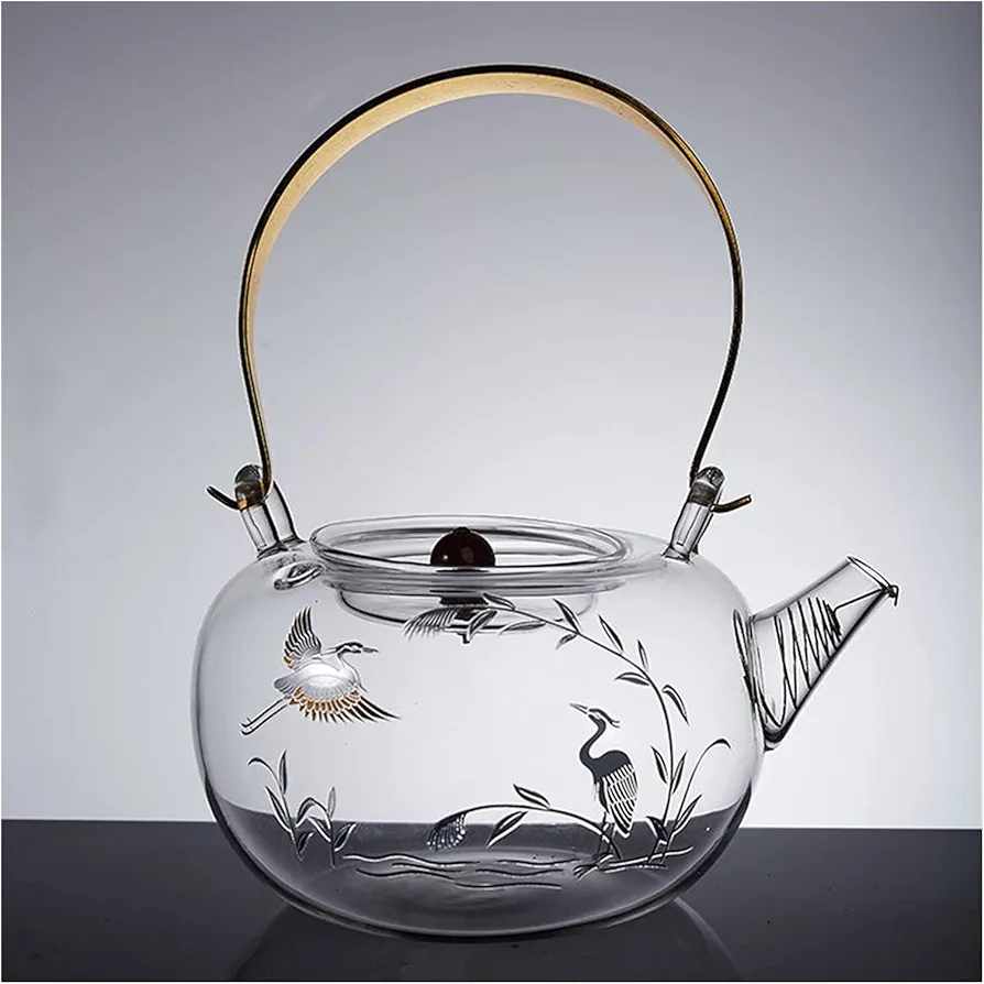 Electric Kettles for Boiling Water Glass Tea Kettle Electric Heating Brew Tea Pot Glass Transparent Kettle Handle Teapot Glass Jug 900ML for Coffee and Tea