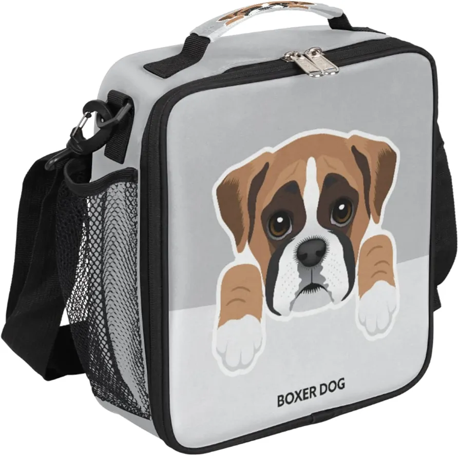 Cute Boxer Dog Lunch Box for Kids Girls Boys, Puppy Lunch Bags for Teens Insulated Lunch boxes for School, Work, Picnic, Cooler Tote Bag with Adjustable Shoulder Strap