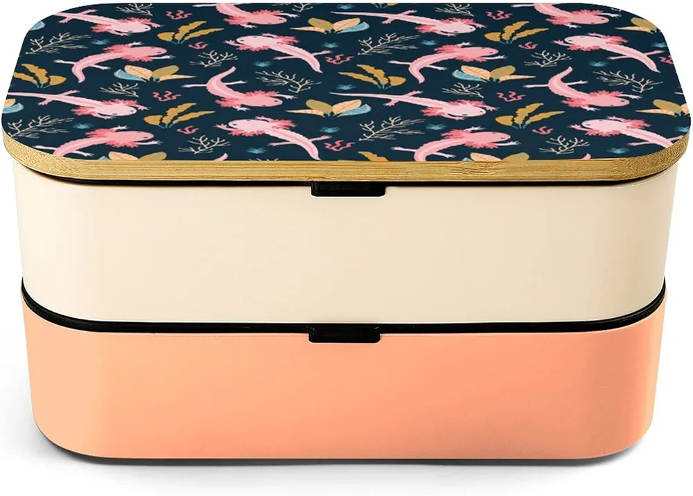 Cute Swimming Axolotl Vector Pattern Bento Lunch Box Leak-Proof Bento Box Food Containers with 2 Compartments for Offce Work Picnic