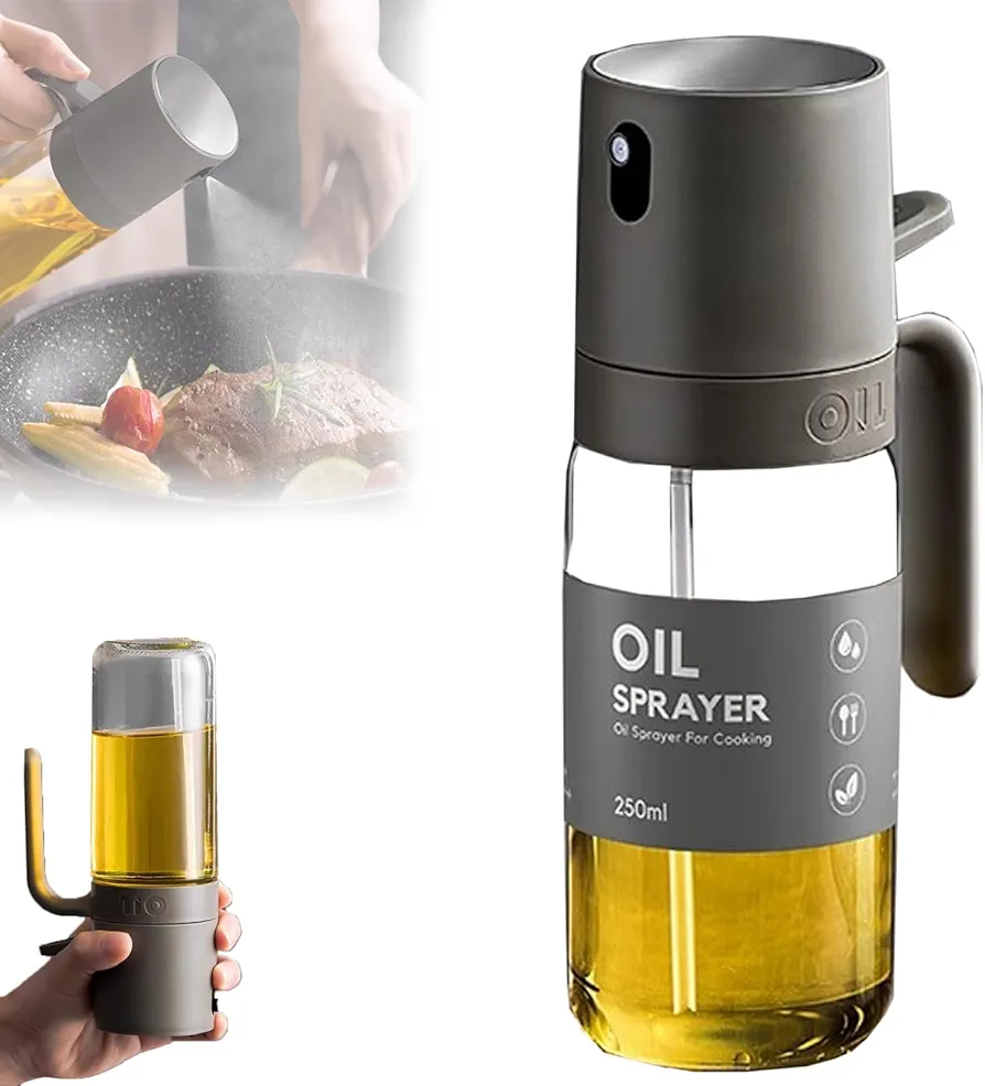 8.8oz Bloame Oil Dispenser Pro - Oil Sprayer For Cooking, Olive Oil Spray Pour Bottle, Oil Dispenser for BBQ Salad Baking Steak Air Fryer Grilling Roasting (Gray)