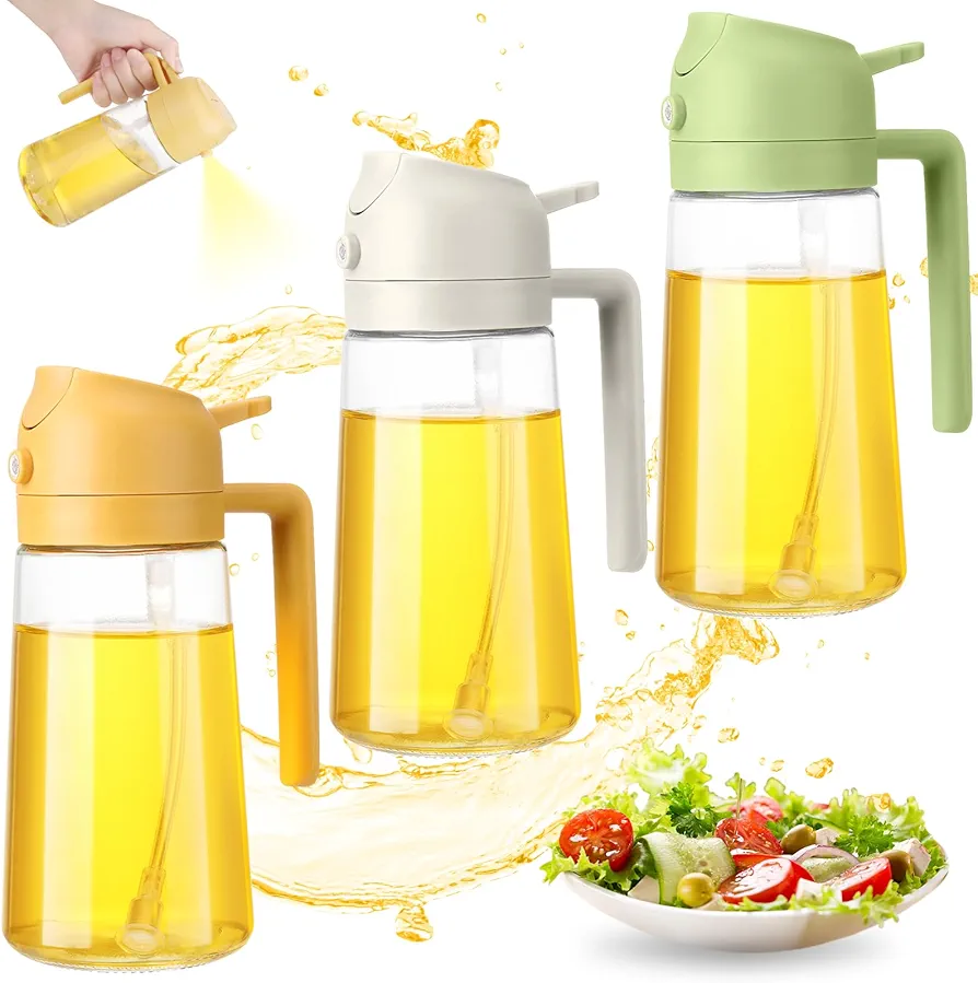 Pack of 3 Oil Sprayer Oil Bottle 2 in 1 Oil Spray Bottle, 470 ml Oil Spray Glass Oil Dispenser Olive Oil Spray Oil Sprayer for Cooking Kitchen Barbecue Hot Air Fryer Baking Salad