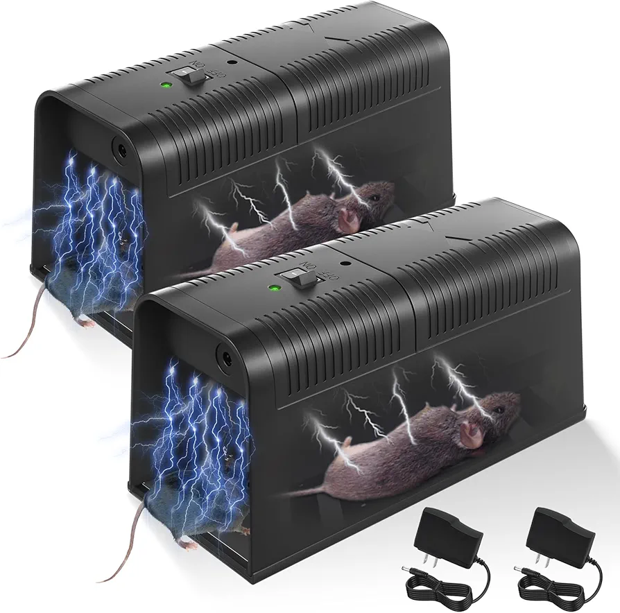 2 Pack Electric Mouse Trap Zapper Powerful Rat Traps Indoor for Homes with Anti-Escape Door,Effective&Reusable Humane Rodent Zapper Electric Shock Killer for Home,Garage