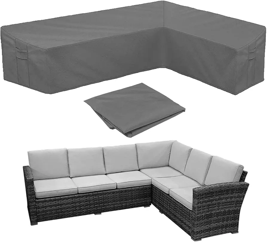 Patio Sofa cover L-Shaped Sectional Furniture Cover Heavy Duty Outdoor Furniture Set Covers Waterproof Lawn Garden Couch Protector with Buckle Strap & Side Handle - Grey (L Shape 112x87 inch)