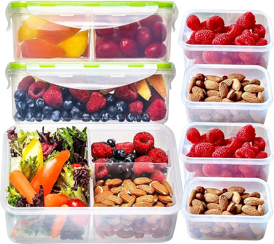 FIT Strong & Healthy Bento Lunch Box & Meal Prep Containers w/Compartments & Airtight Lid - Food & Snack Storage for Adults & Kids, Microwave, Freezer, & Dishwasher Safe, Reusable, Multi-Size, 7 Pack