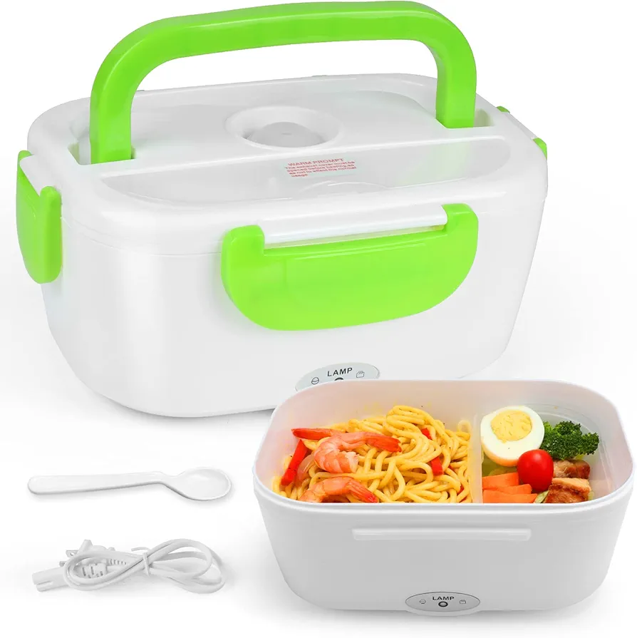 VECH Electric Lunch Box - 110v Heated Lunch Box - Electric Heating Lunch Box Food Heater Warming Bento Box for Home & Office Use (Green)