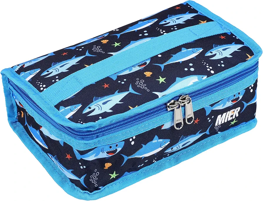 MIER Portable Thermal Insulated Cooler Bag Mini Lunch Bag for Kids, Blue Shark