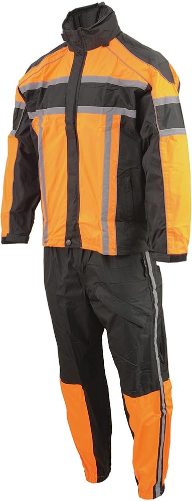 Milwaukee Leather SH233102 Men's Black and Orange Water Resistant Rain Suit with Reflective Tape