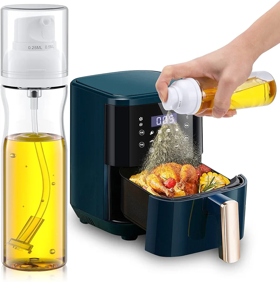 Oil Sprayer for Cooking, 250ml Oil Spray Bottle for Kitchen, Olive Oil Sprayer, Kitchen Gadgets for Air Fryer Accessories, Oil Mister, Olive Oil Dispenser for Air Fryer, Baking, Salad, Bbq（White）