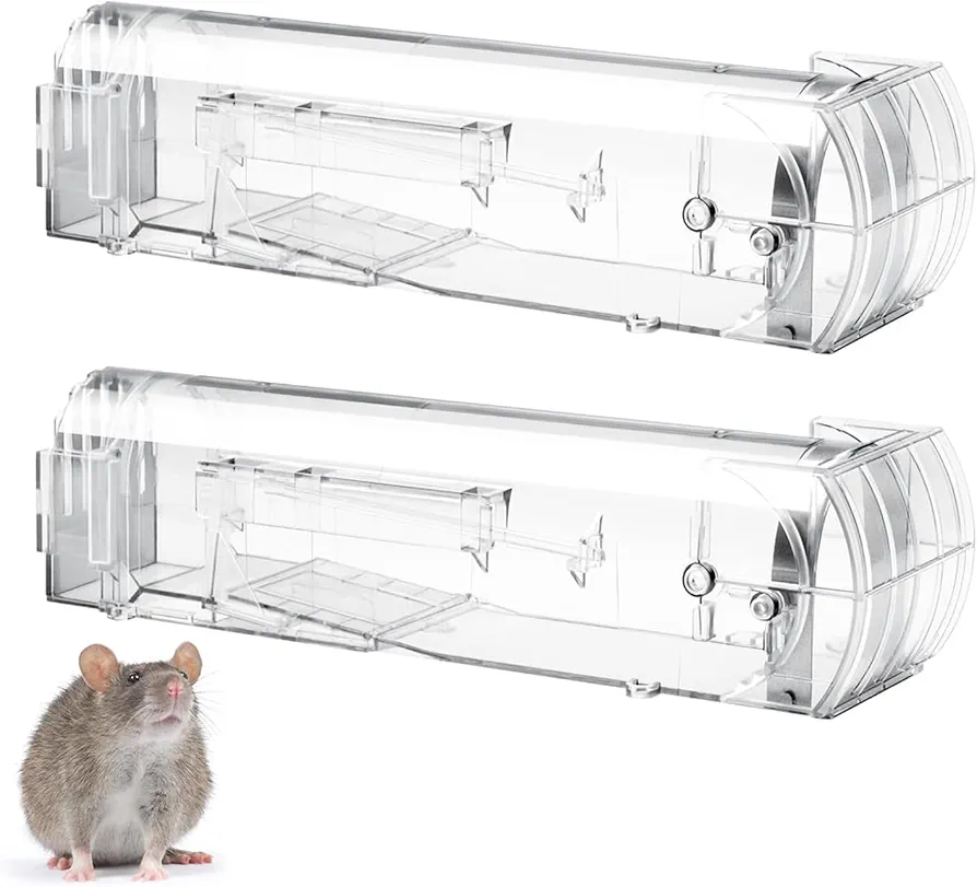 Humane Mouse Trap Indoor for Home-12.6 inches Enlarged Chipmunk Traps Live Mouse Trap Reusable Live Rat Traps Humane Rat Trap That Work 2PCS