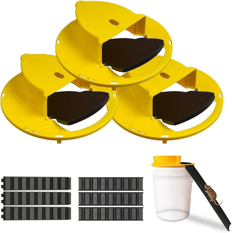 Mice Mouse Trap Bucket Flip Lid,Mouse Trap Bucket Indoor Outdoor,Humane Mouse Trap,Mouse Trap Bucket Lid Auto Reset | 5 Gallon Bucket Compatible | Mouse Rats Trap Bucket Lid(3Packs) aa