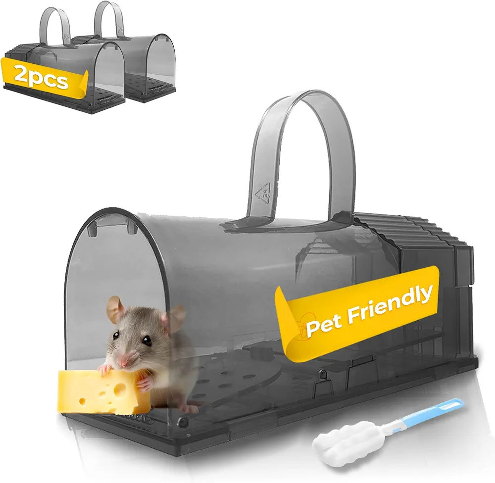 Humane Large Mouse Trap Indoor/Outdoor No See Kill Multi-Pack Combo - Mice Mouse Catcher for Home - Pet Safe Mousetrap Catch and Release - Pack of 2 (Grey)