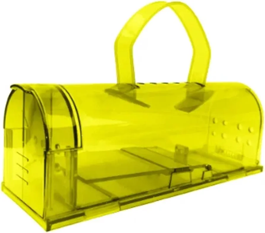 Rat Traps,Metal Single Row Door Mousetrap Smart Self-Locking Mousetrap Safe Firm Transparent Household Mouse Cage Reusable (Color : Yellow)