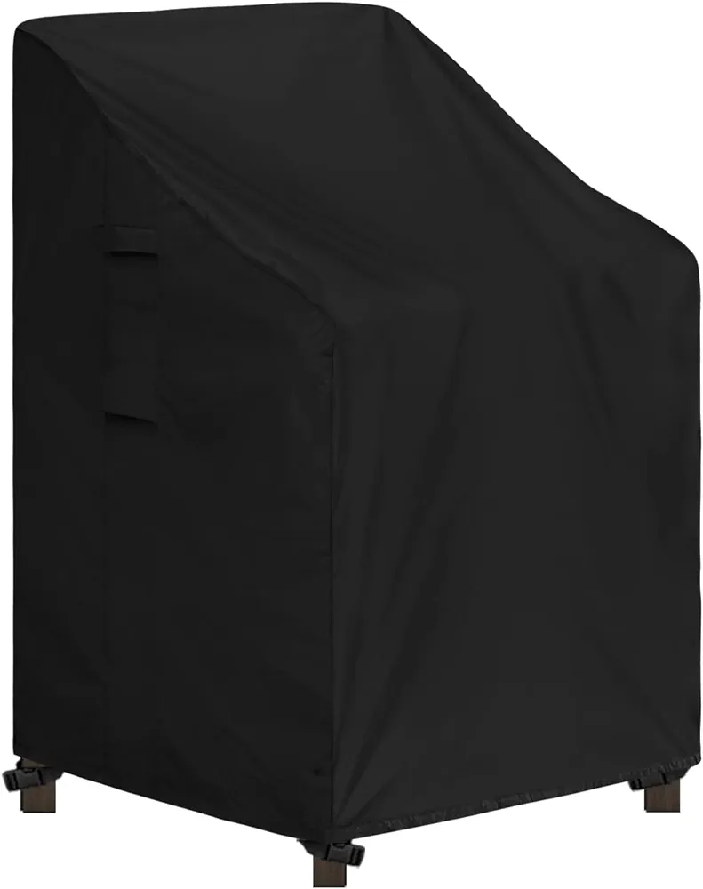 Easy-Going Stackable Patio Chair Cover UV Resistant Outdoor Chair Cover Waterproof Lawn Patio Furniture Covers Fits for 4-6 Stackable Dining Chairs (1 Pack-28Wx36Dx47H inch, Black)
