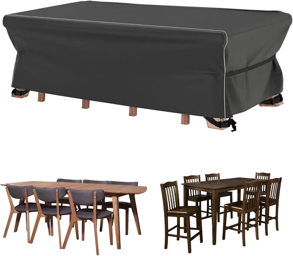 Velway Patio Furniture Set Cover - Heavy Duty 420D Waterproof Weatherproof Outdoor 6FT Dining Table Coffee Table Chair Covers with Reflective Tape Rectangular 74"L x 47"W x 28"H - Black