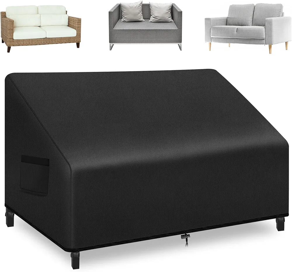 Miuwauer Patio Loveseat Cover Waterproof 60" Wx34 Dx30 H Outdoor Couch Cover Heavy Duty with Air Vent Patio Furniture Covers for 2-Seat Couch Sofa Loveseat Lawn Garden, Black