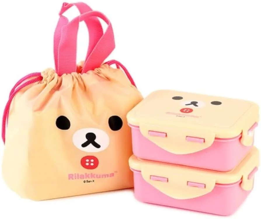 Cute Bear Bento Box, Lunch Box with Bag, Snack Containers Set, 4.9 x 3.6 x 1.9 inches (Ivory)