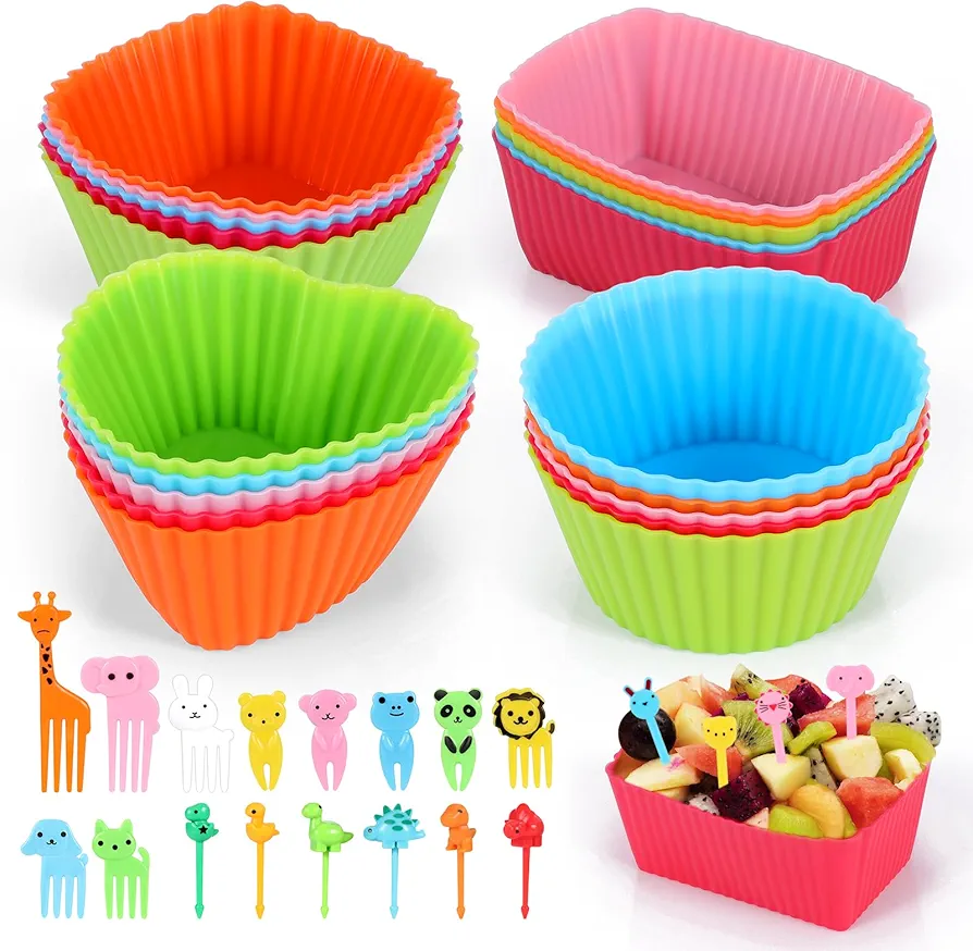 [108 Pcs] Silicone Lunch Box Dividers Animal Food Picks for Kids - Lunch Bento Box Accessories, 88pcs Fruit Picks 20pcs Silicone Cups for Lunch Box