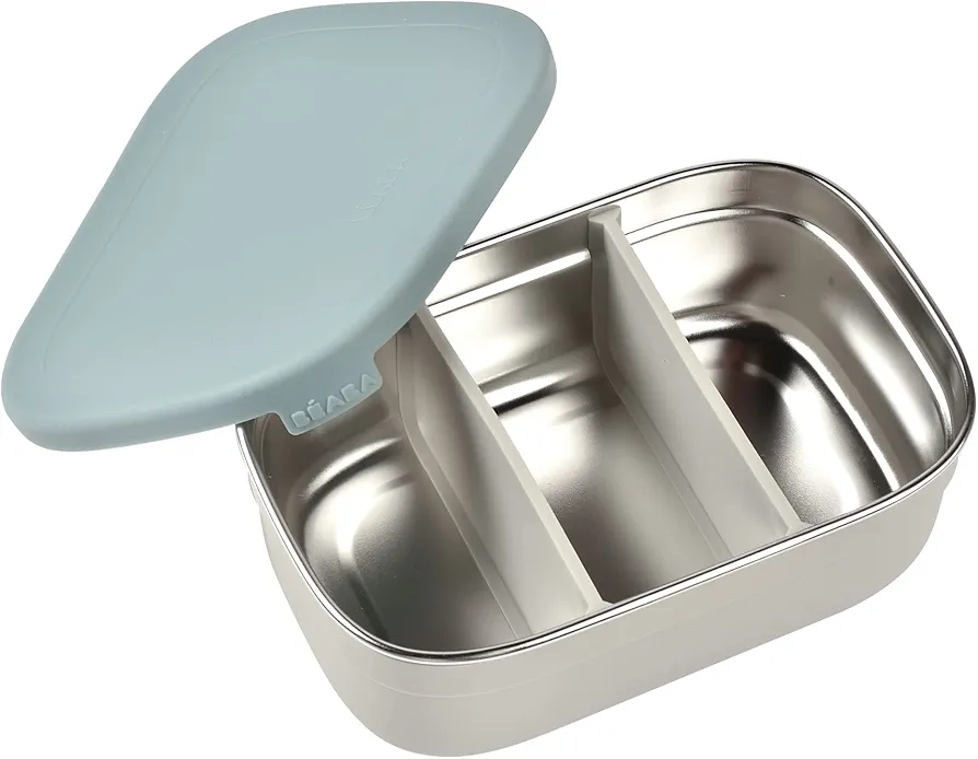 Beaba Stainless Steel Lunch Box, Baby Stainless Steel Bento Box, Kids Food Container, Baby Food Storage Containers, Bento Lunch Box for Kids with Silicone Lid, Rain