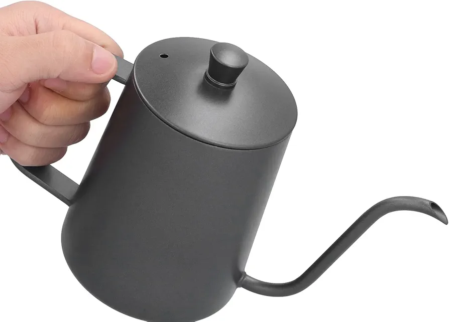 600ml Stainless Steel PTFE Coffee Kettle, Black Handle, Narrow Mouth Pot, Long lasting, Elegant Design, Precise Pourings, Exquisite for Home Brewing