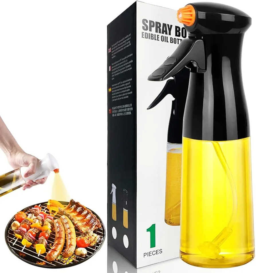 Cooking Olive Oil Sprayer - Oil Sprayer Glass Bottle, 10.6 oz Oil Sprayer Bottle, Oil Sprayer for Air Fryer, Kitchen Oil Sprayer, Oil Sprayer for Grilling, Baking, Frying (Black)