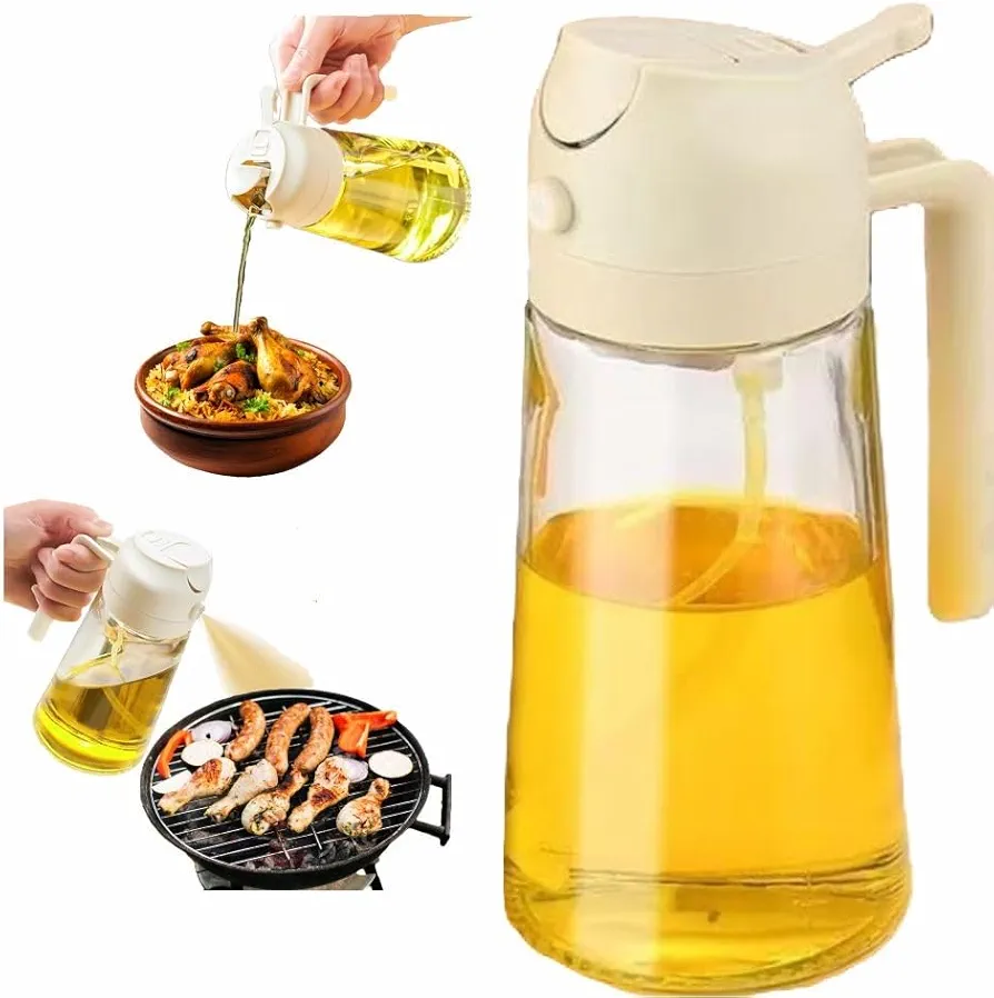 Kitchen Maiden 2-in-1 Oil Dispenser, Kitchenmaiden 2-in-1 Oil Dispenser and Oil Sprayer,16 oz olive oil Dispenser bottle, 2-in-1 Olive Oil Spray Dispenser Bottle for kitchen