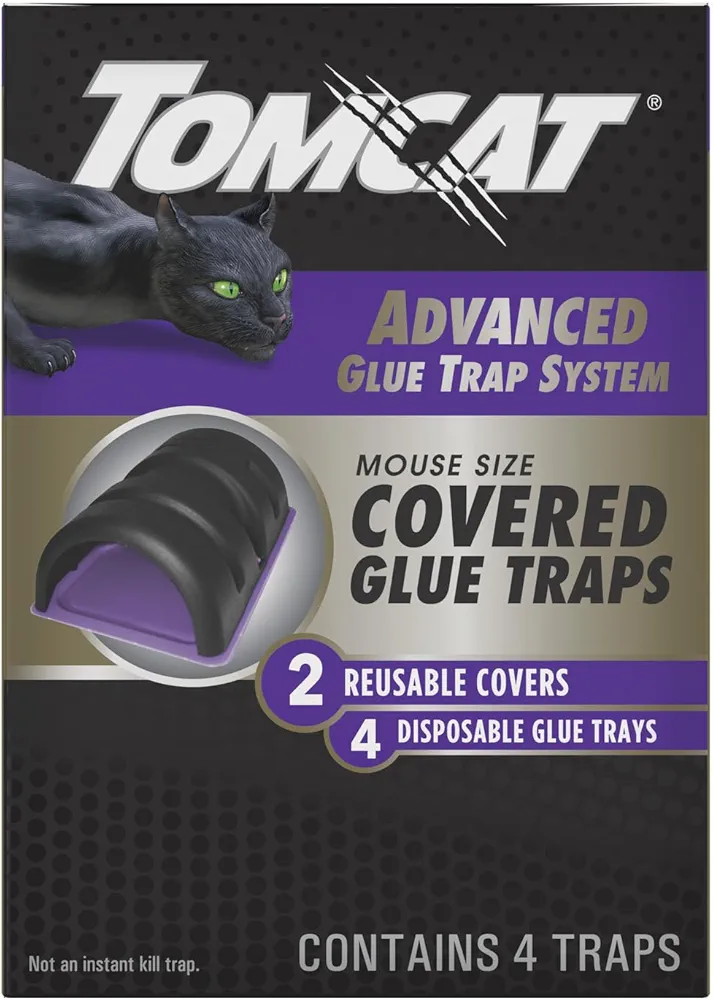 Tomcat Advanced Glue Trap System Mouse Size Covered Glue Traps with 2 Reusable Covers and 4 Disposable Glue Traps