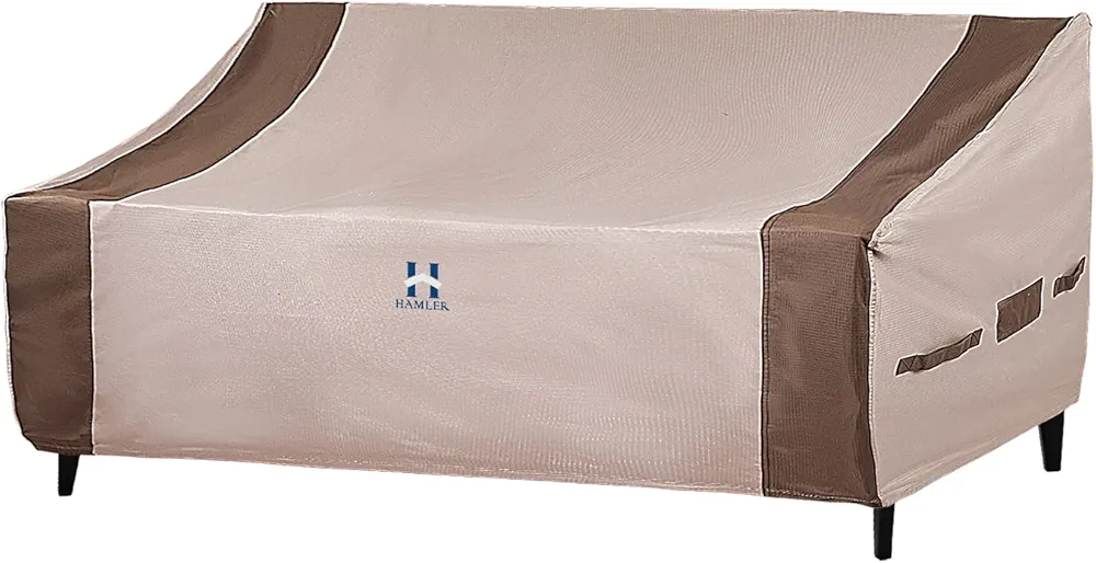 HAMLER Patio Sofa Cover, 3-Seater Heavy Duty Outdoor Couch Cover Waterproof, Outdoor Loveseat Cover with Air Vents and Handles, Outdoor Sofa Cover Fits up to 79" W x 37" D x 24" H, Brown & Beige