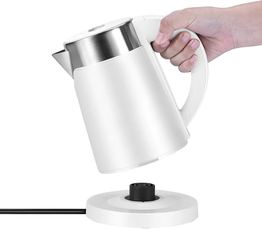 Small Portable Electric Tea Kettle, 0.8L Travel Electric Coffee Kettle, Mini Hot Water Boiler Stainless Steel (White)