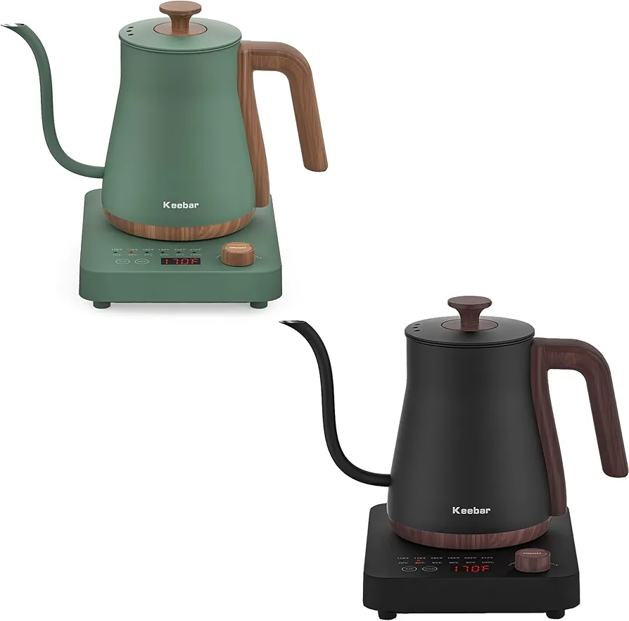Electric Gooseneck Kettle Boudle Set - Gooseneck Electric Kettle and Gooseneck Electric Kettle with 6 Temperature Control Presets and Led Display, 0.8L, 0.8mm Spout, 304 Stainless Steel, 1000W