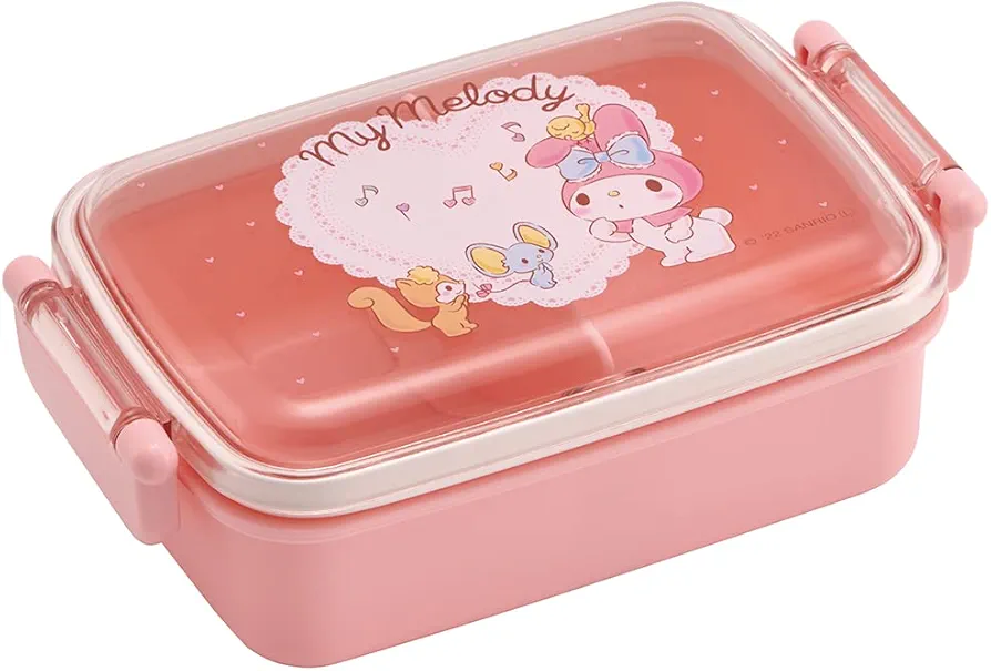 My Melody Bento Lunch Box (15.22oz) - Cute Lunch Carrier with Secure 2-Point Locking Lid - Authentic Japanese Design - Durable, Microwave and Dishwasher Safe - Music