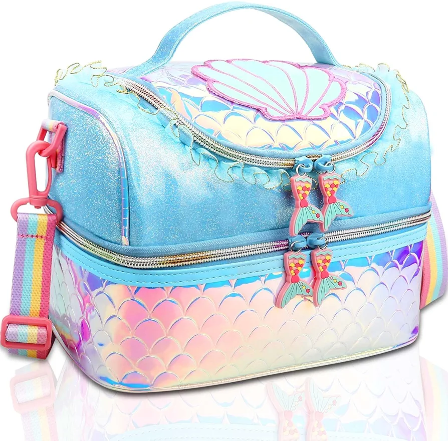 RHCPFOVR Kids Lunch Bag - Double - Decker Cooler Insulated Lunch Box for Boys Girls Women,Washable Lunch Bag with Strap and Reusable Toddler Lunchbox for School and Daycare
