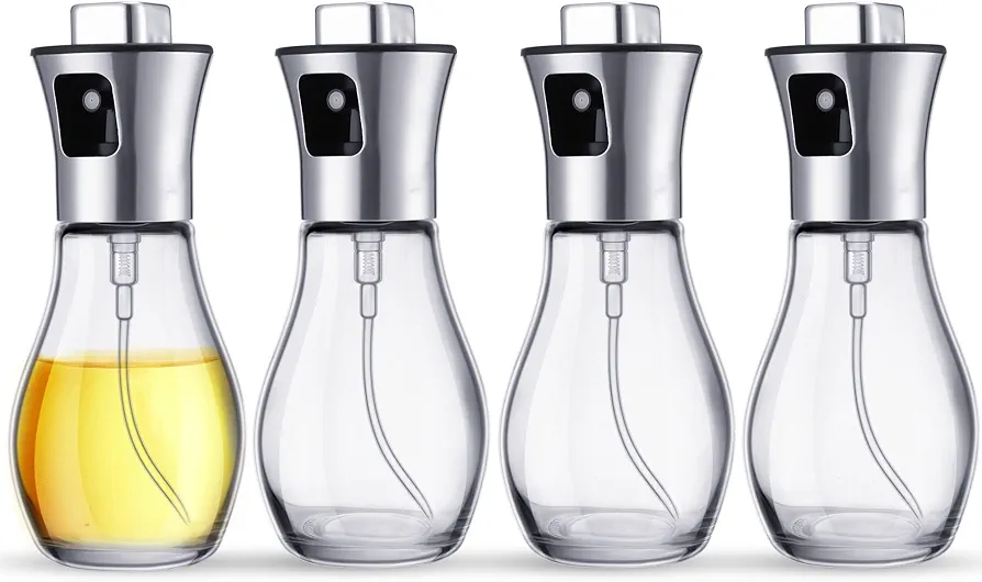 Bokon 4 Pack Oil Sprayer for Cooking 200ml Olive Oil Sprayer Mister for Air Fryer with Stainless Steel Cap Oil Spritzer Oil Dispensers Bottle for Kitchen Baking Frying Cooking Roast Barbecue