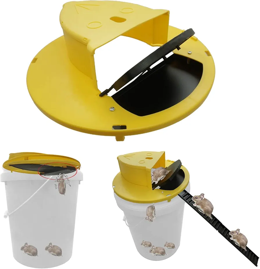 Upgraded 5 Gallon Bucket Lid, Bucket Lid Mouse Trap Trapdoor Style, Indoor and Outdoor, Reusable 5 Gallon Bucket Lid, No Bucket (yellow)