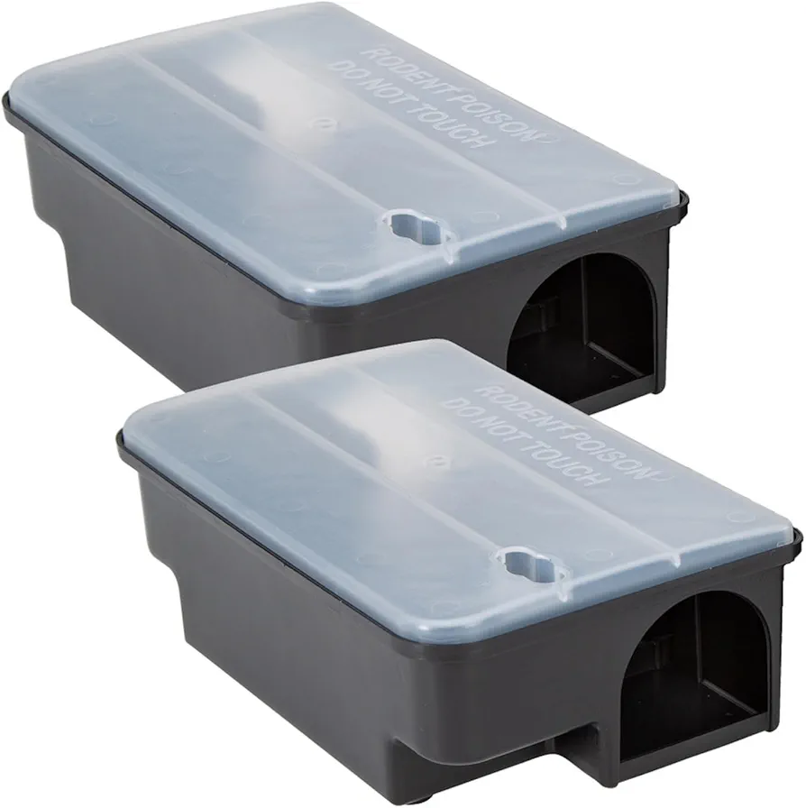 Köder-Discount: Mouse & Rat Trap, Effective Rat Bait Station for Home Garden & Industry, Sturdy Plastic, Non-Electric, Bait Box for Laying Out Rats, Black Box with Transparent Lid (2)
