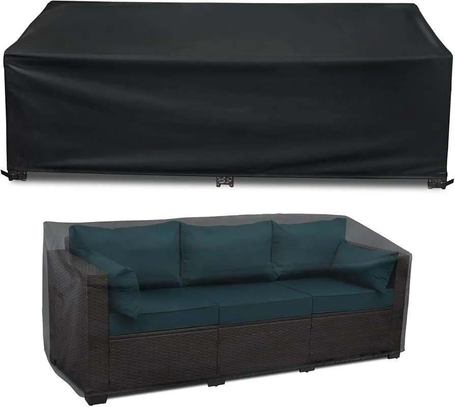 100% Waterproof Outdoor Sofa Cover, 88" Wx 33" Dx 31.8" H Patio Furniture Covers Waterproof, Windproof 3-Seater Sofa Cover Heavy Duty with Air Vent and Handles for Lawn, Backyard Deck, Black