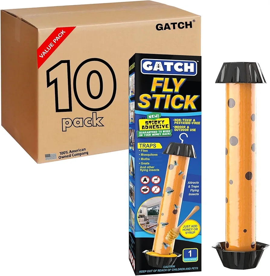 GATCH Fruit Fly Trap (10 Pack), Fly Stick for Mosquitoes, Sticky Trap for Flies Gnats Wasp Flying Insects, Bug Catcher, Indoor or Outdoor Use, Ready to Use Home