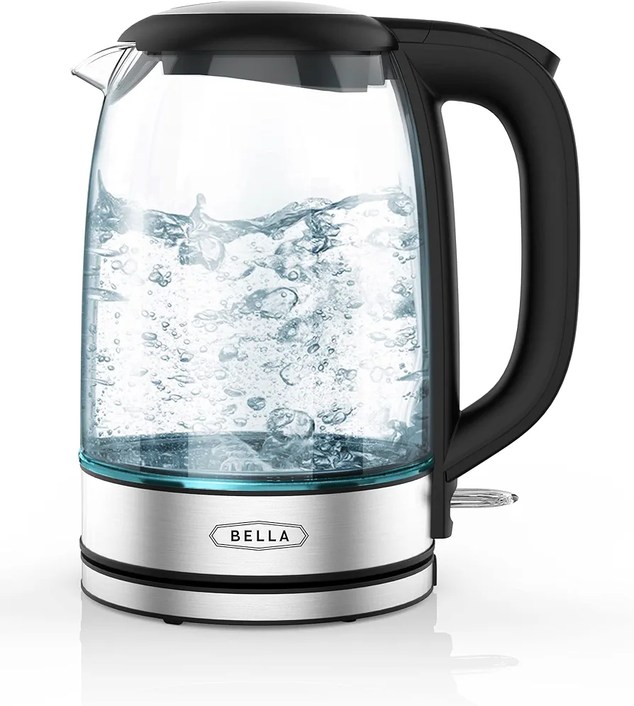 bella Electric Kettle and Water Boiler, 1.7L - Cordless Clear Glass LED Color Changing Portable Tea Pot with Auto Shut Off & Boil Dry Protection, Black