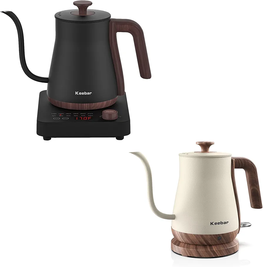 Electric Gooseneck Kettle Boudle Set - Gooseneck Electric Kettle and Gooseneck Electric Kettle with 6 Temperature Control Presets and Led Display, 0.8L, 0.8mm Spout, 304 Stainless Steel, 1000W
