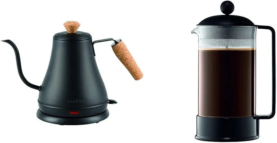Bodum 27oz Electric Gooseneck Kettle & 34oz Brazil French Press Coffee Maker Bundle