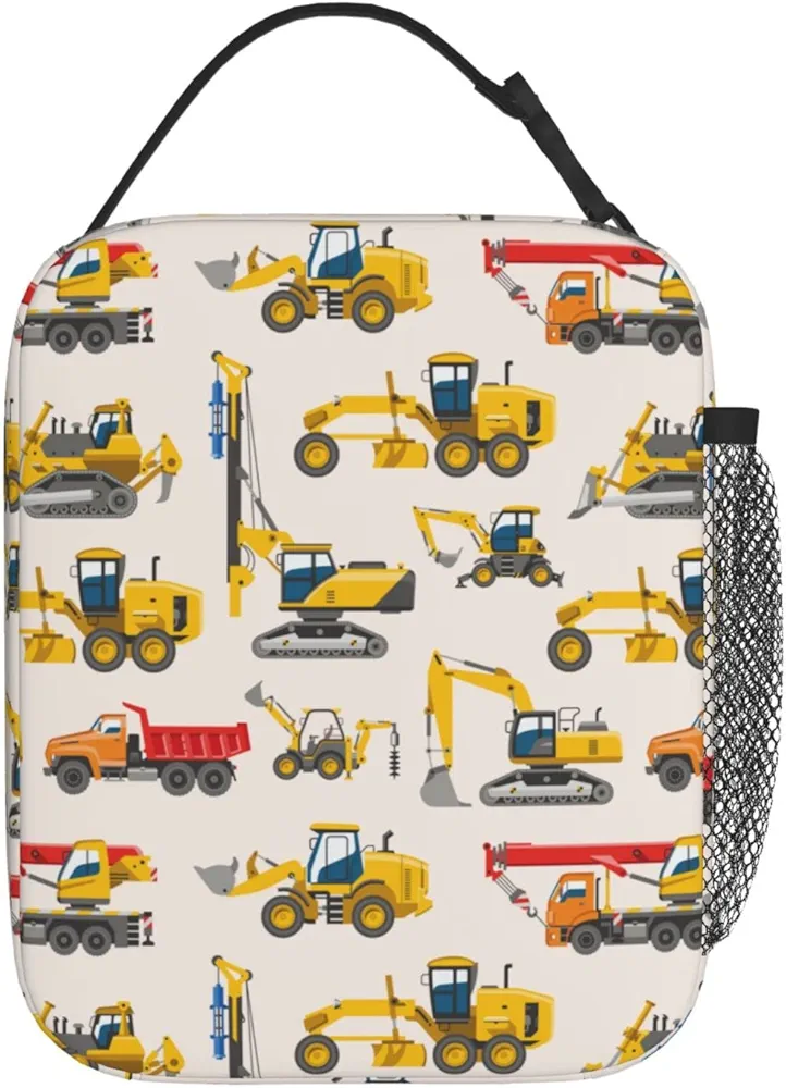 Gianlaima Construction Excavator Bulldozer Construction Vehicle Lunch Bag Portable Insulated Lunch Bag Reusable Cooler bag For Women Men Adults Work Picnic Camping