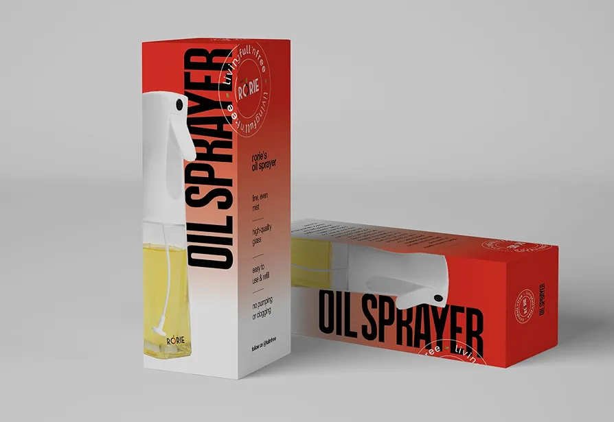 RORIE’S Oil Sprayer for Cooking, Non-Aerosol Olive Oil Dispenser, Premium Glass Oil Bottle, Clog-Free, 6.5-Ounce Capacity | FULL ‘N FREE