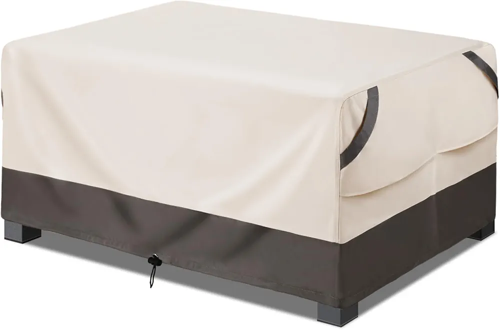 Patio Furniture Covers Waterproof, Outdoor Rectangular Coffee Table Covers Heavy Duty, Fits up to 74L x 47W x 28H inches (Beige/Grey)