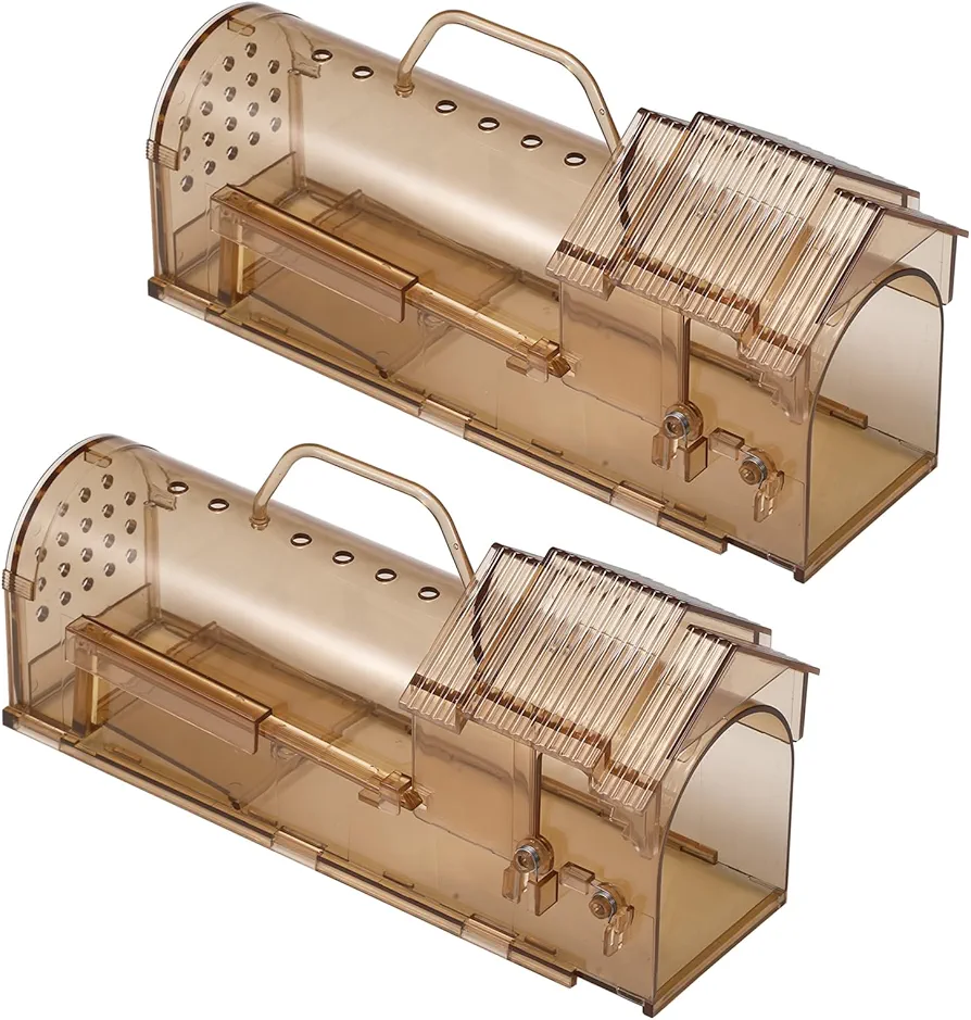 2 Pack Mouse Traps Humane,Humane Mouse Traps Indoor for Home,Live Mouse Traps Catch and Release,Reusable Mice Trap Catch for House & Outdoorss (Brown, 2)